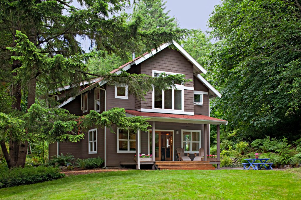 Green lawn in front of country house