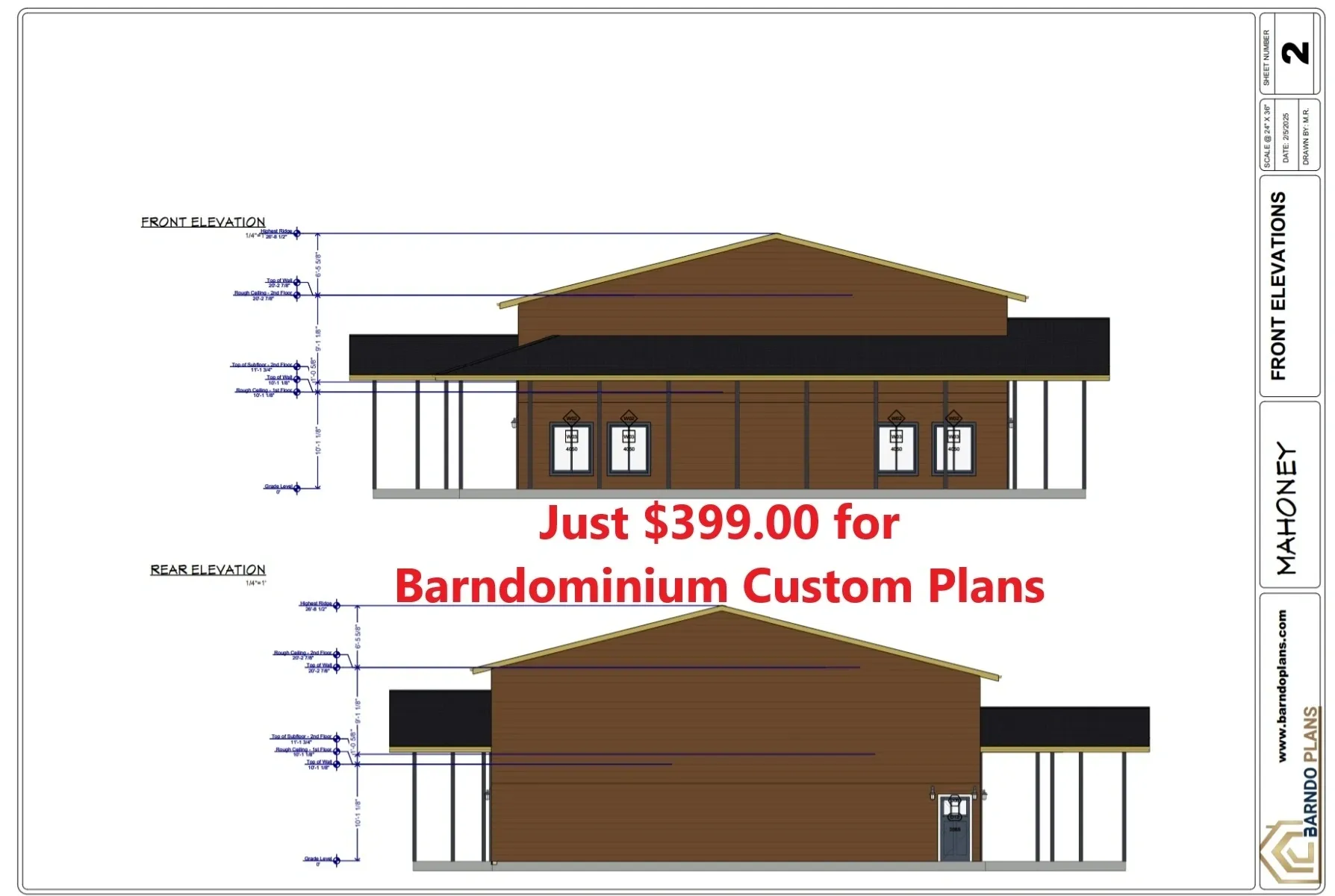 Now Custom Plans from Barndo Plans are just $399.00