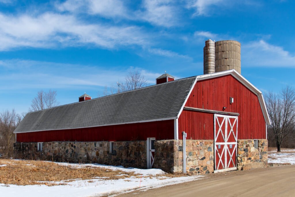 A beautiful shot of a store building from wood and stones of West Bloomfield, MI